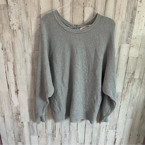 Philosophy Gray Ribbed Batwing Drop Shoulder Exposed Zipper Sweater - Picture 1 of 7